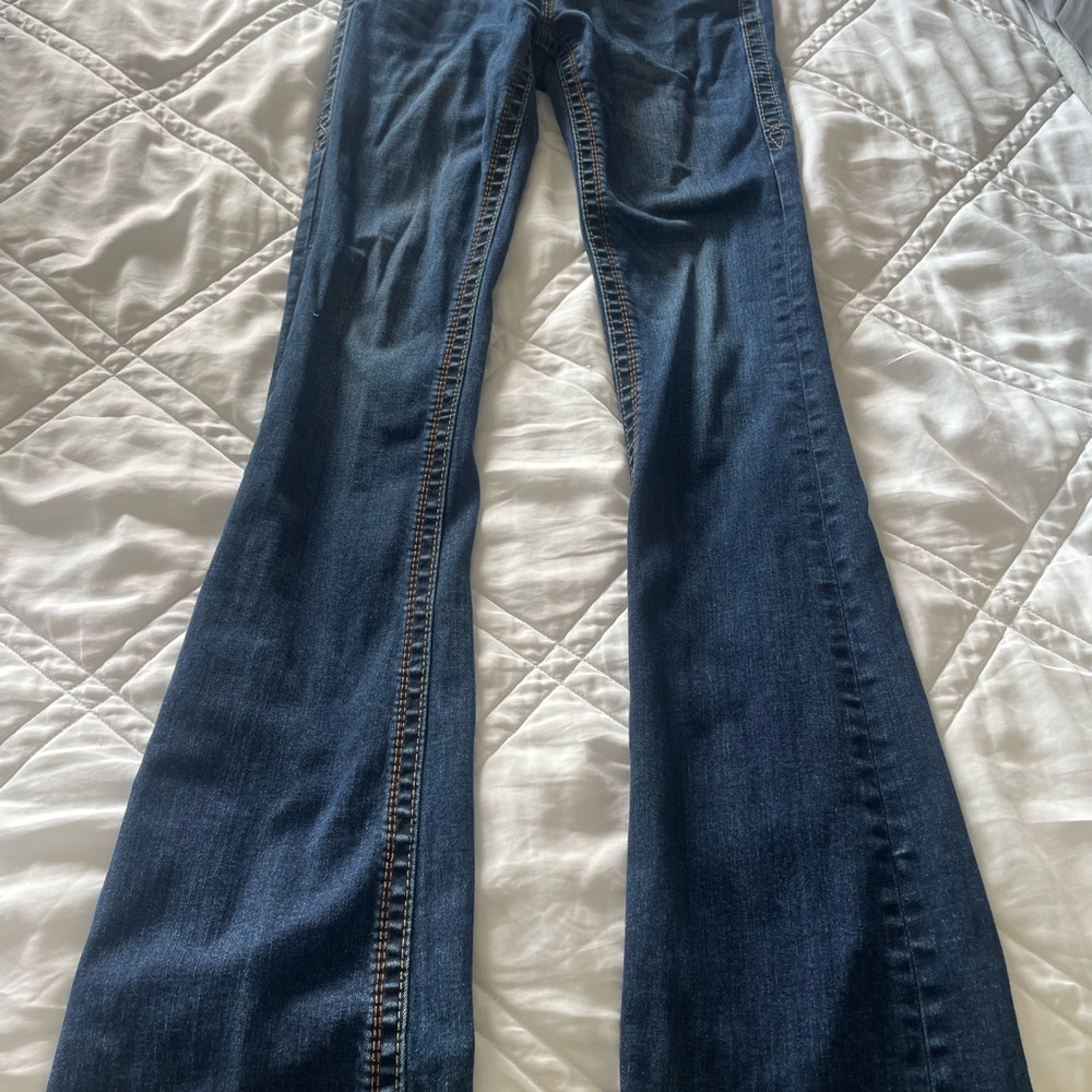 Rock Revival Blue Boot Cut Jeans with Contrast Stitching